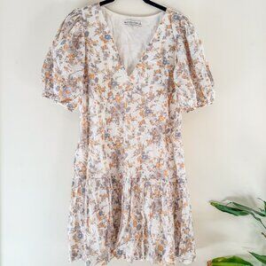 Abercrombie & Fitch Womens White Floral Puff Sleeve Trapeze Mini Dress SMALL